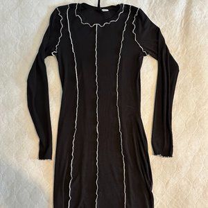 DIVIDED Women's Black Long Sleeve Stretch Dress with White Trim Size Small